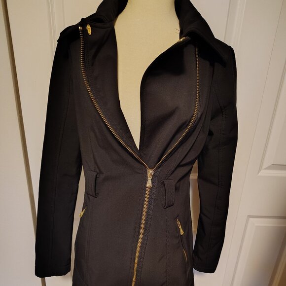 Guess Black Asymmetrical Zip Black MOTO Fitted Jacket Pea Coat Size Small - Picture 3 of 15